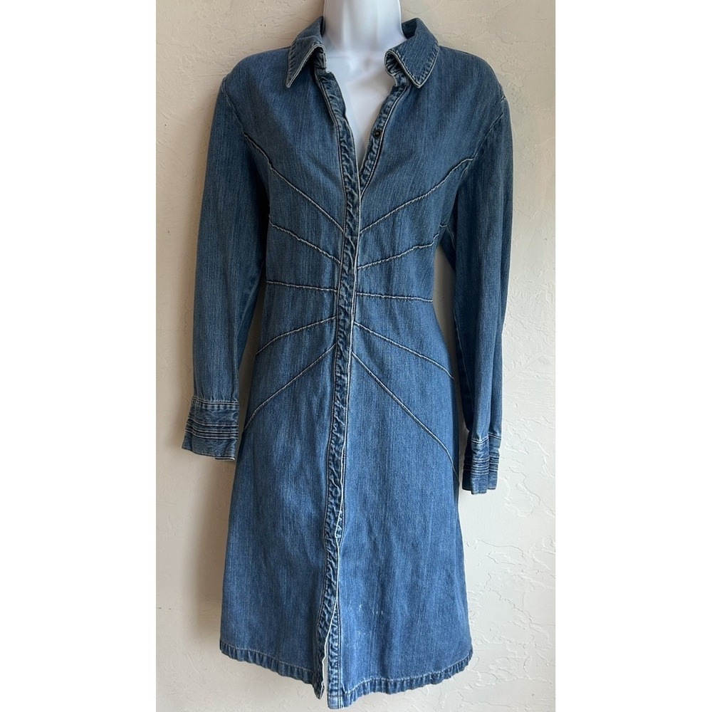 Vintage Y2K 90s Faded Glory Denim Shirt Dress L Retro Western 70s Boho Festival